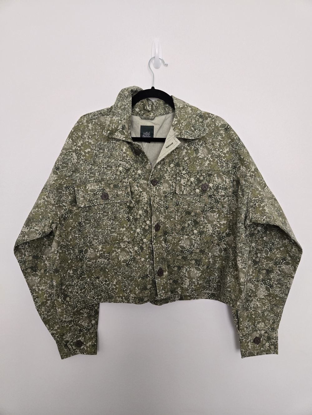 wild fable Olive Green Floral Cropped Jean Jacket